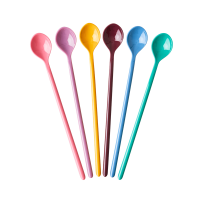 Set of 6 Long Handled Melamine Latte Spoons Dance Out Colours Rice DK